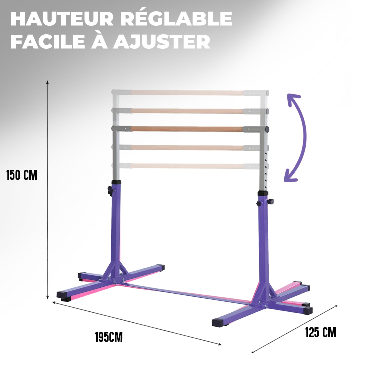 Barre Fixe de Gymnastique pour Enfant avec Anneaux – Violet