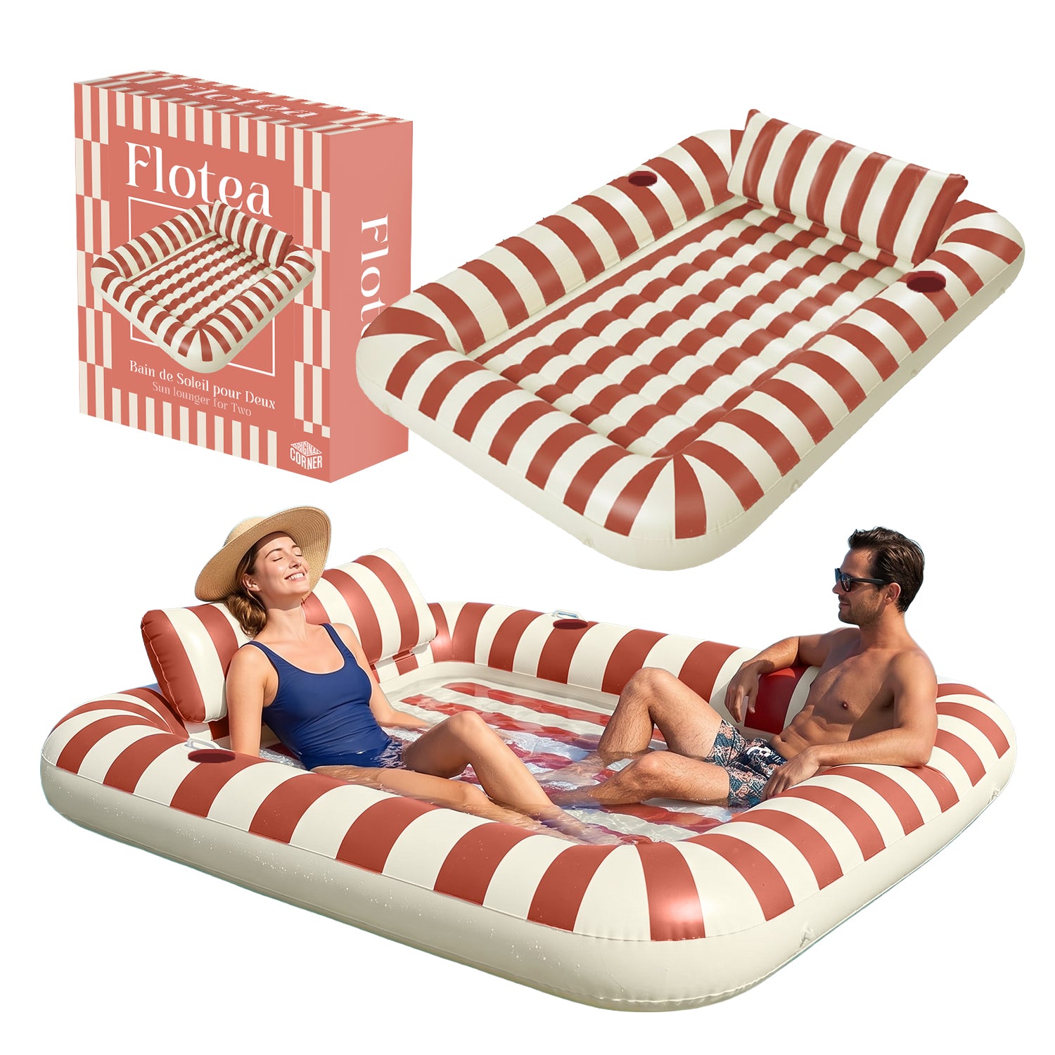 Bouée Piscine XXL 2 Places Flotea® – Beige & Terracotta
