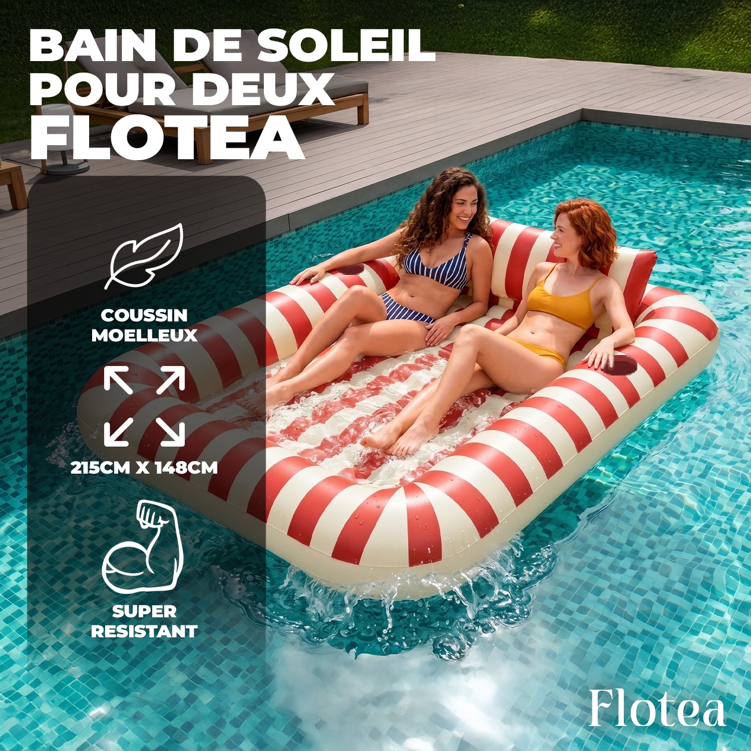 Bouée Piscine XXL 2 Places Flotea® – Beige & Terracotta