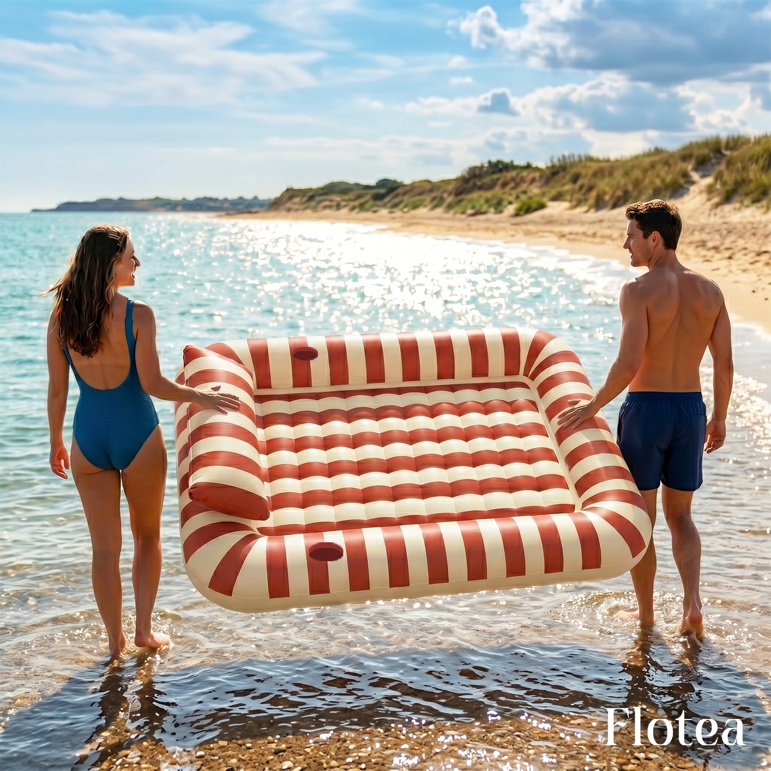 Bouée Piscine XXL 2 Places Flotea® – Beige & Terracotta