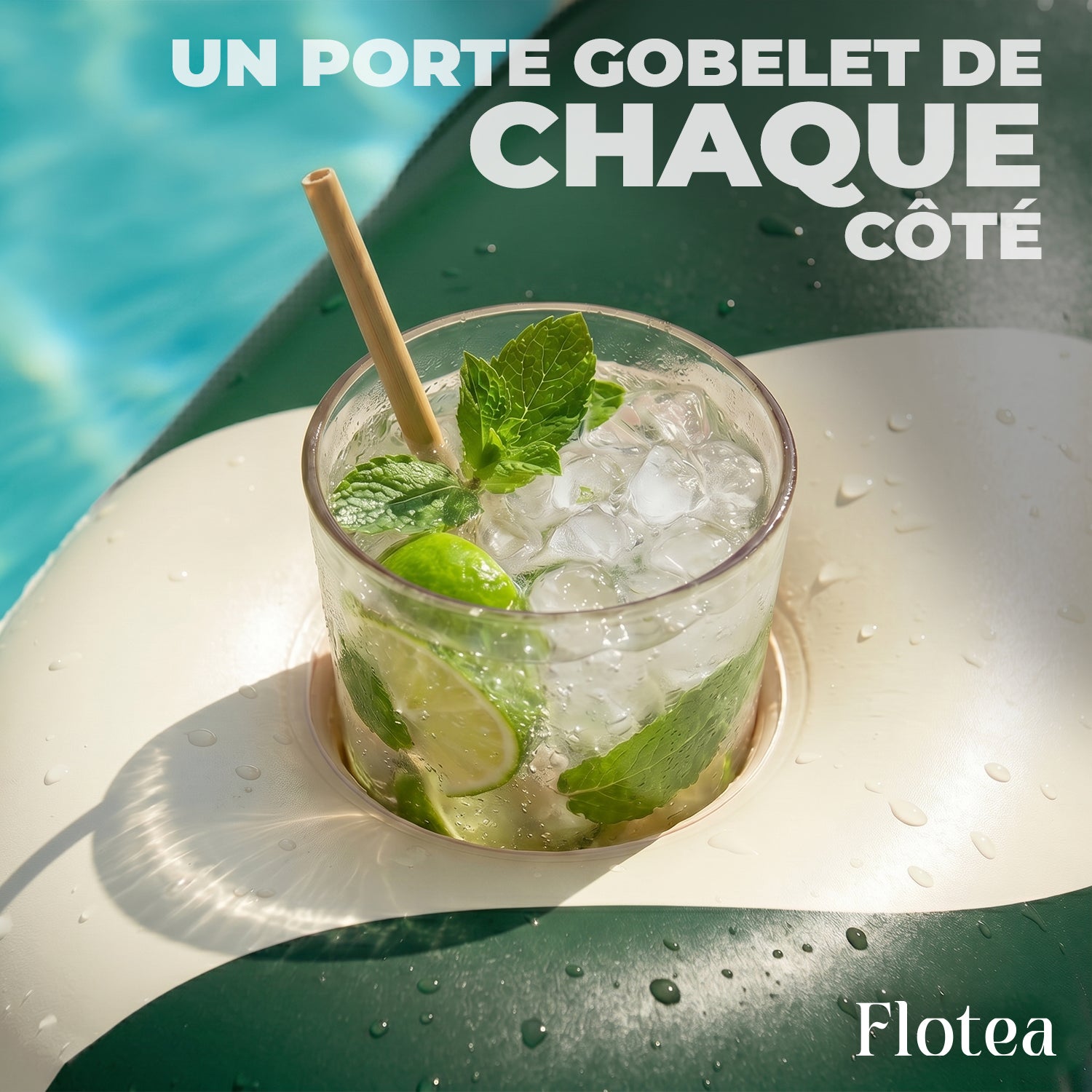 Bouée Piscine XXL 2 Places Flotea® – Beige & Vert
