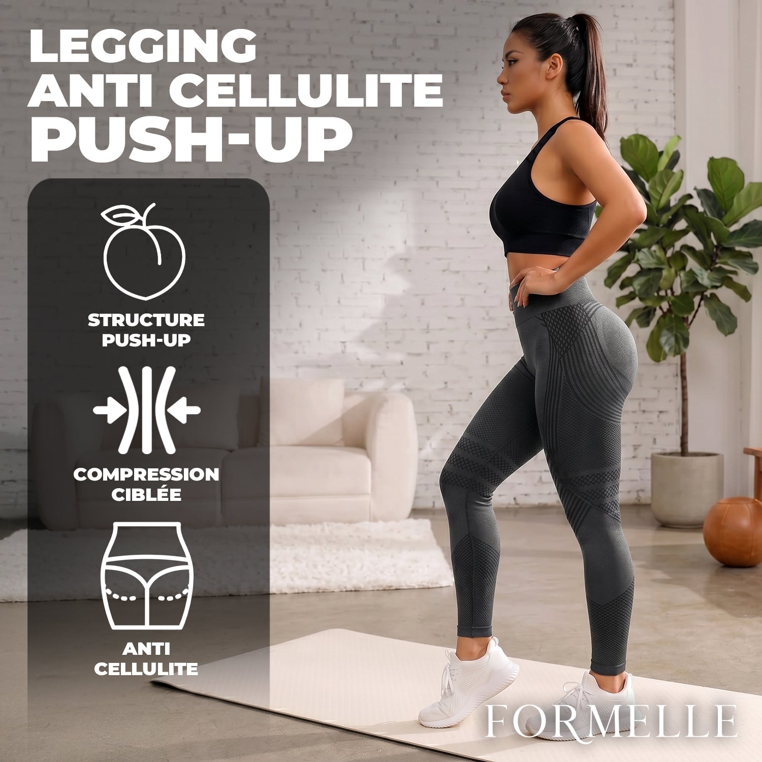 Legging Femme Anti-Cellulite Taille Haute – Gris