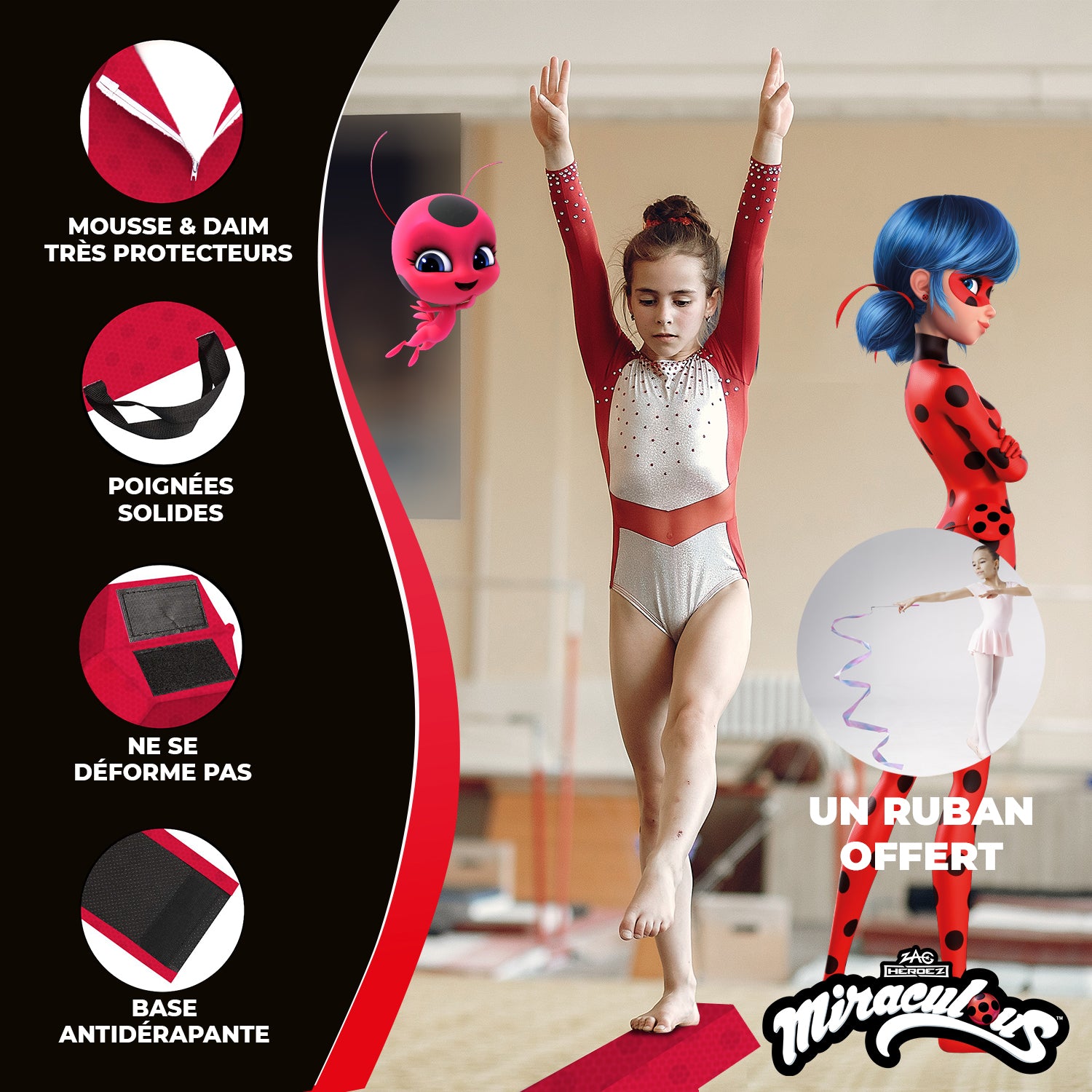 Poutre de Gymnastique Pliable pour Enfant Miraculous® – Ladybug
