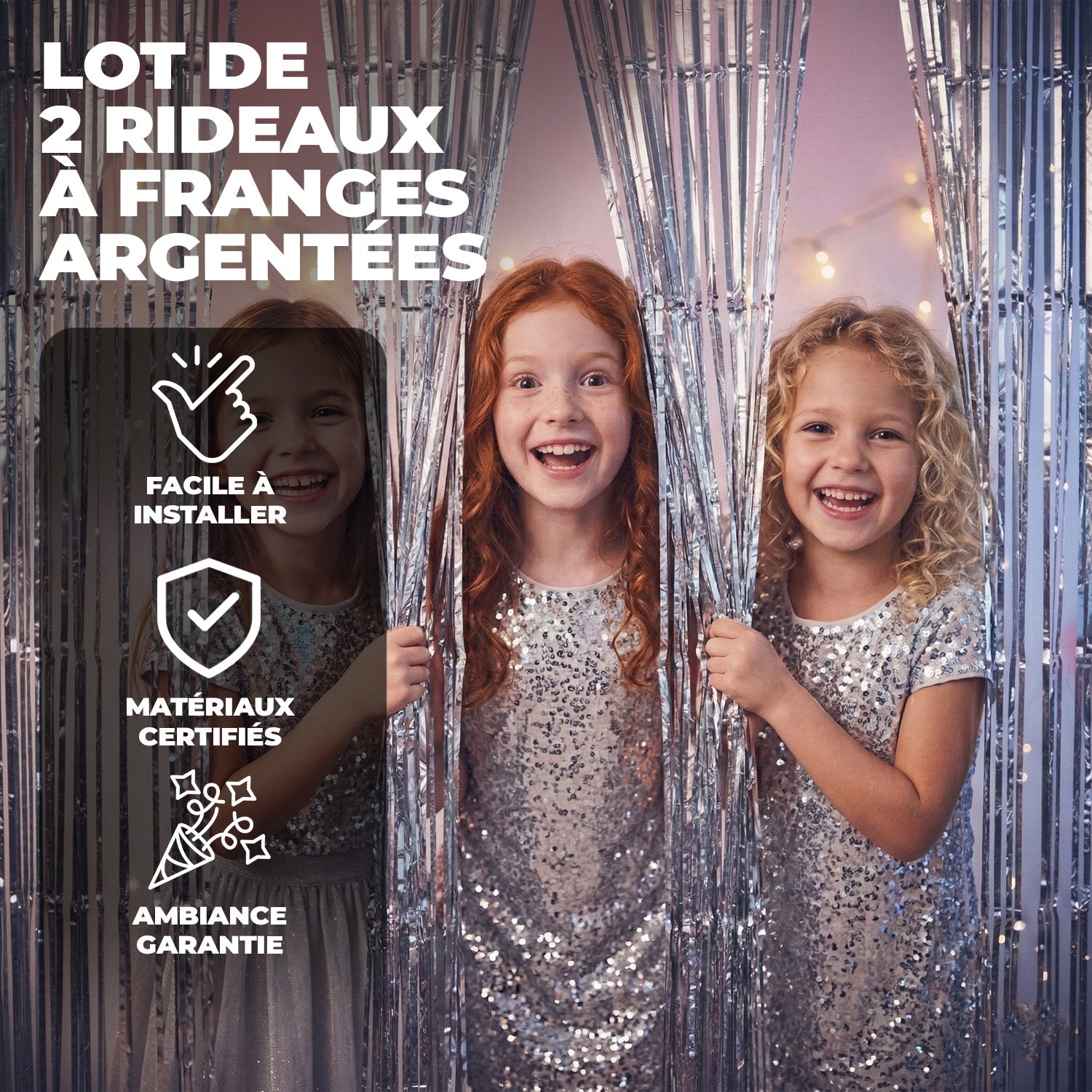 2 Rideaux à Franges Argentés