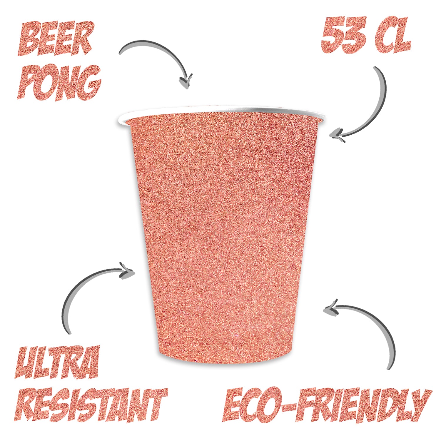 10 Gobelets Scintillants Roses Dorés 53cl