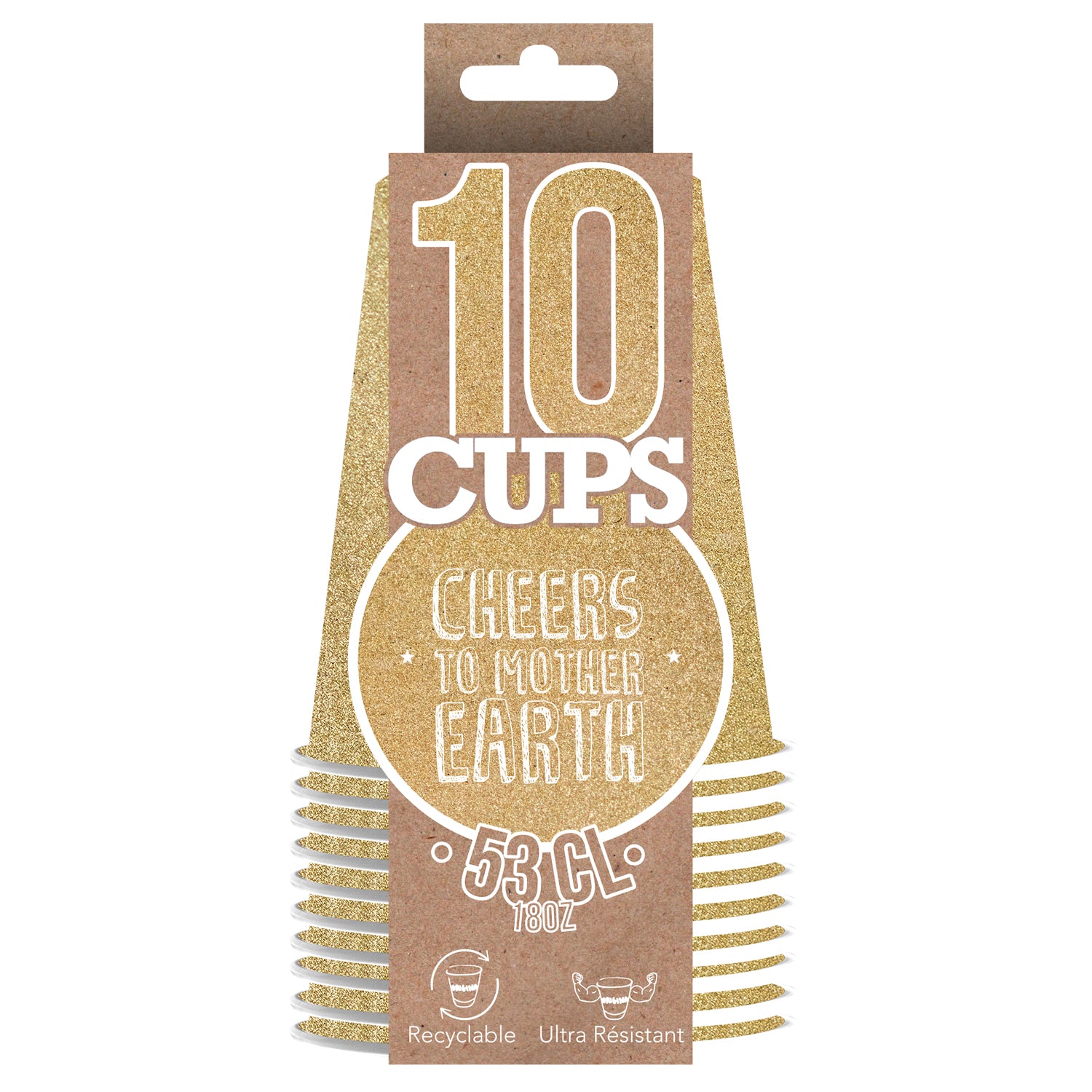 10 Gobelets Scintillants en Carton Dorés 53cl