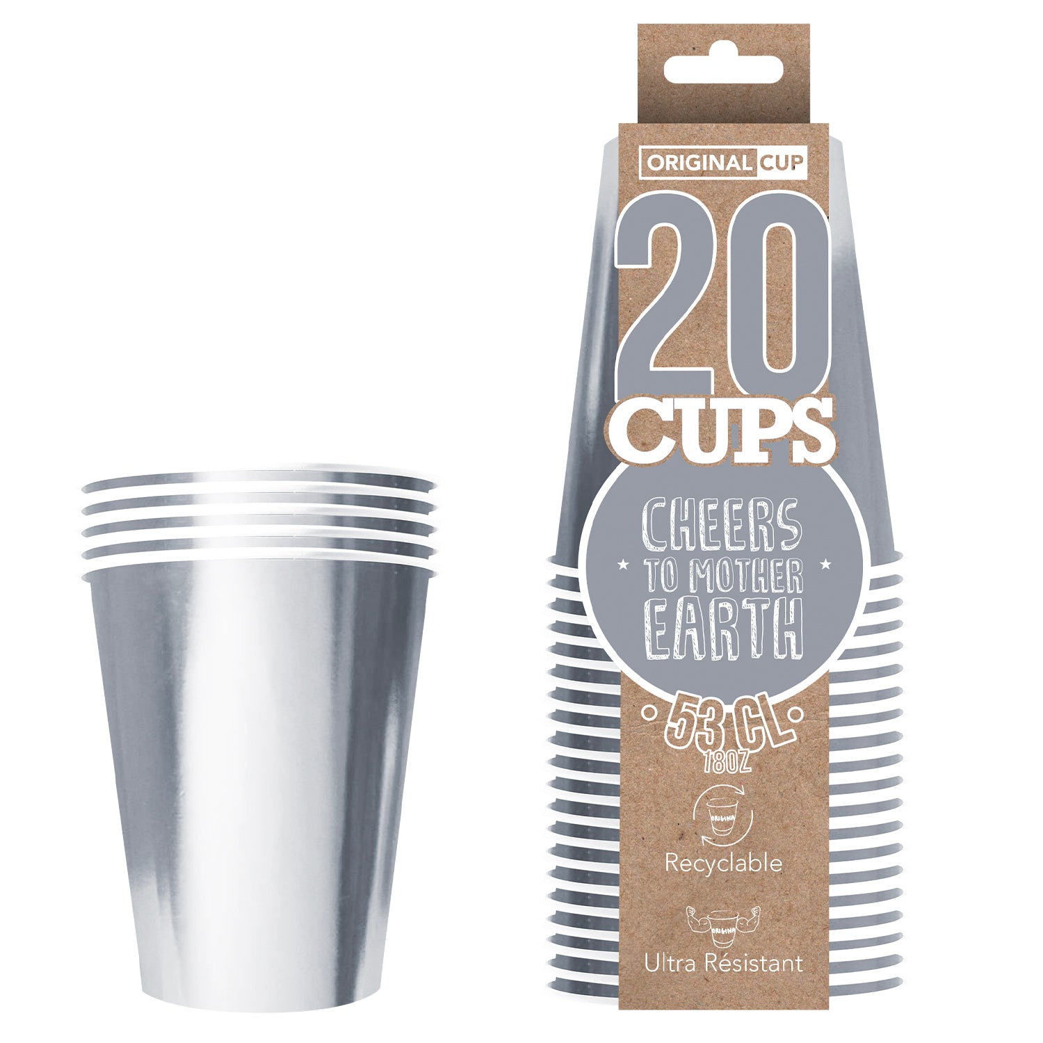 20 Paper Cups Argents 53cl