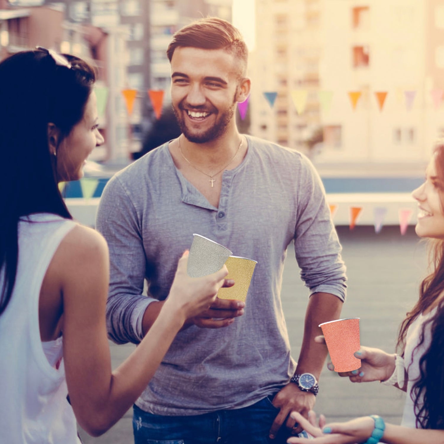 10 Gobelets Scintillants Roses Dorés 53cl