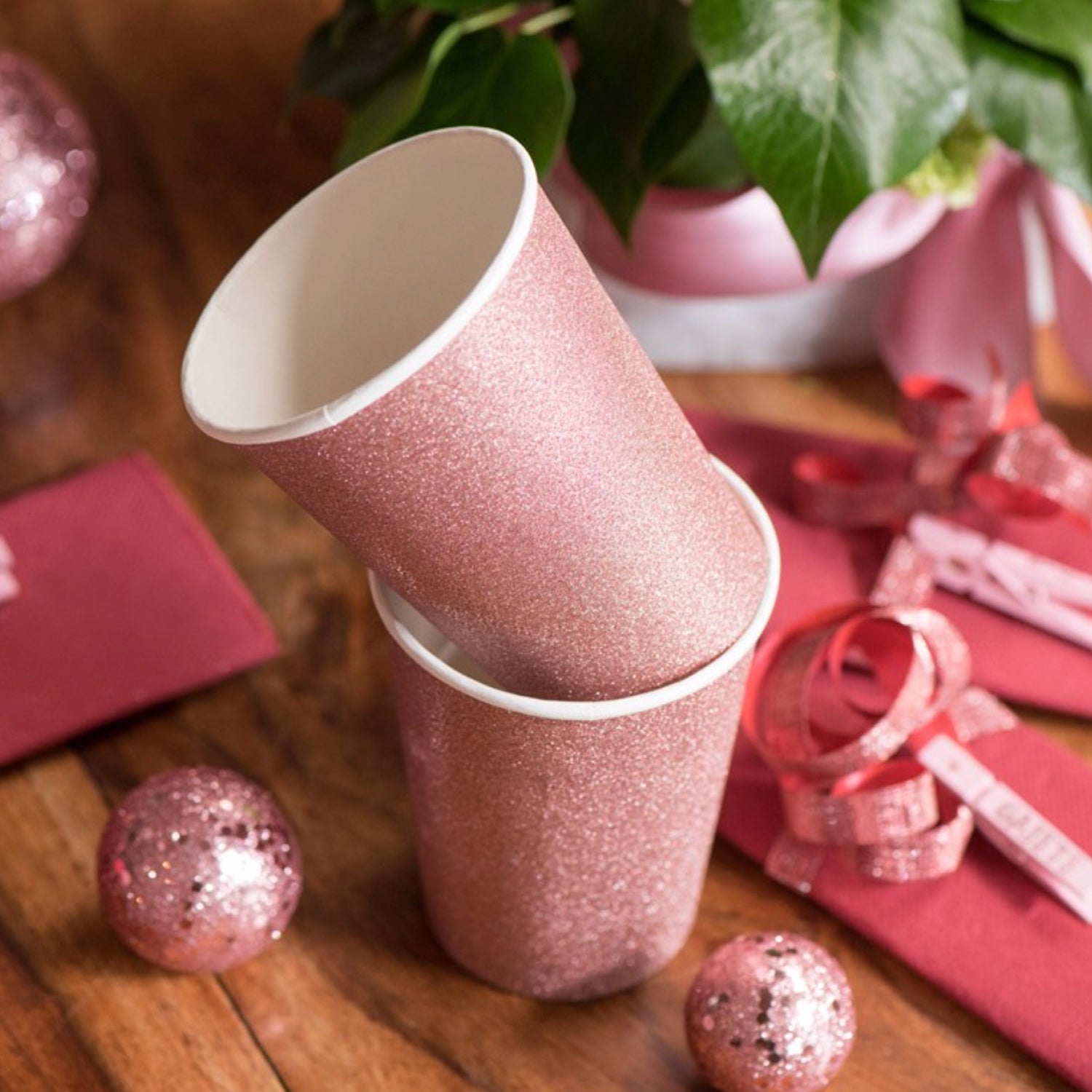 10 Gobelets Scintillants Roses Dorés 53cl