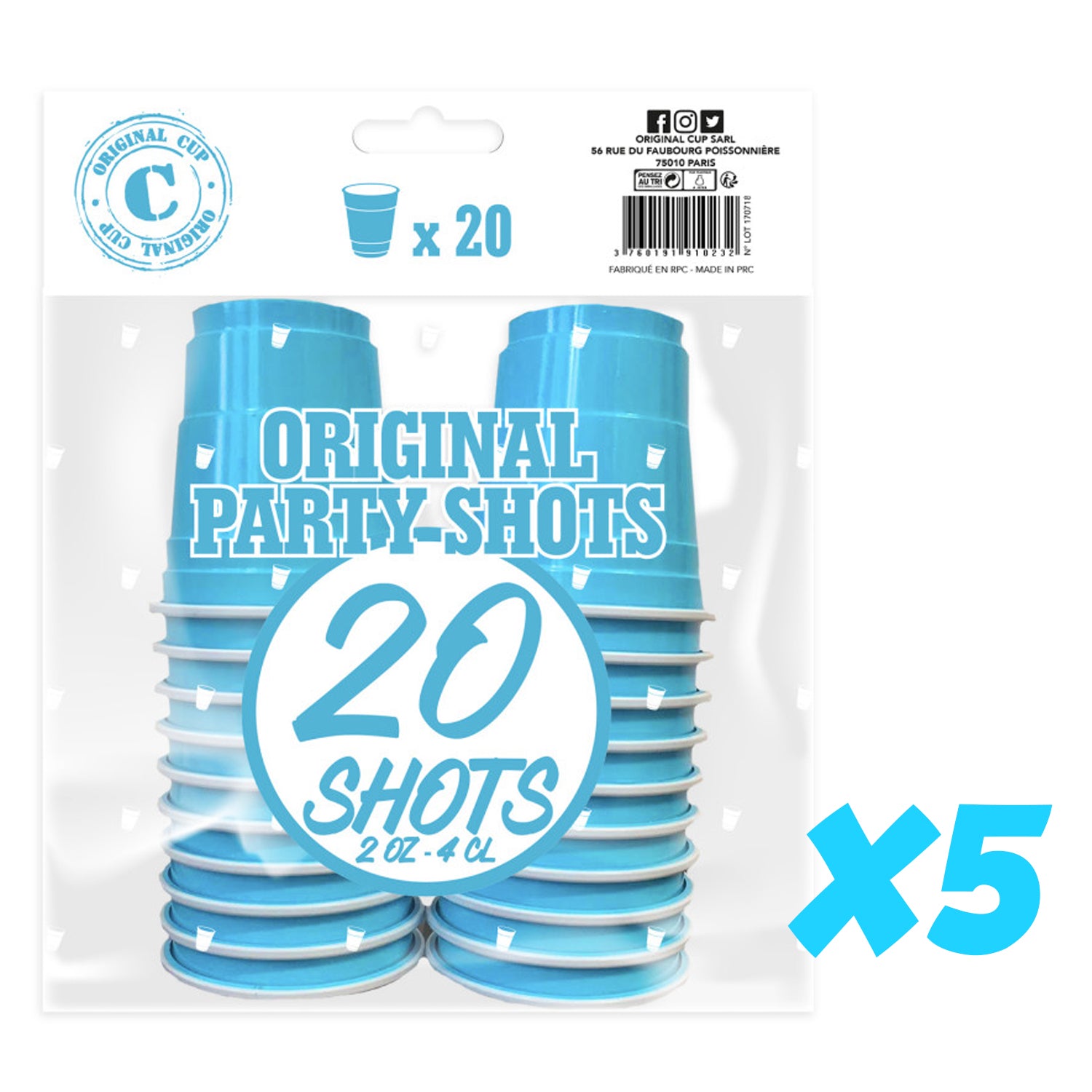 100 Shooters en Plastique Turquoises Réutilisables 4cl