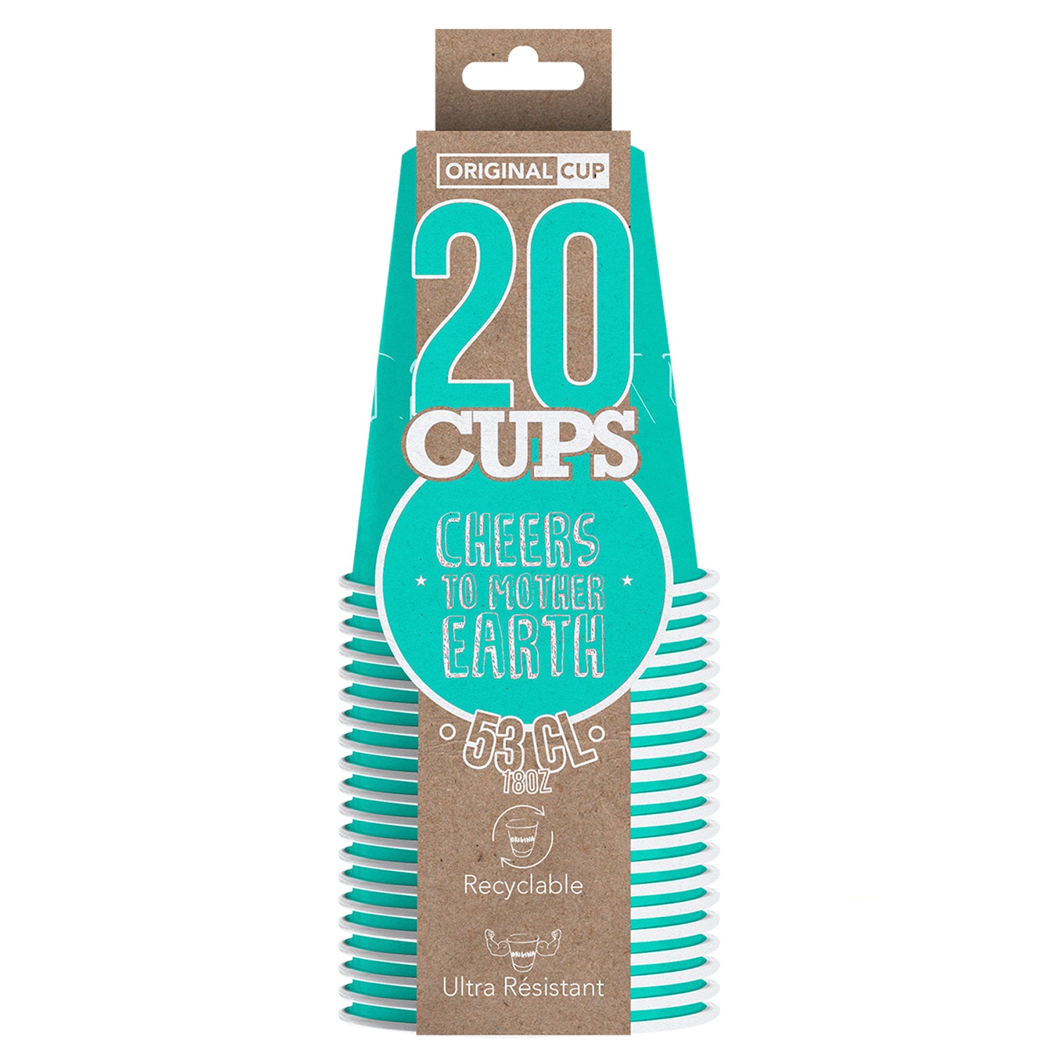 20 Gobelets en Carton Turquoises 53cl