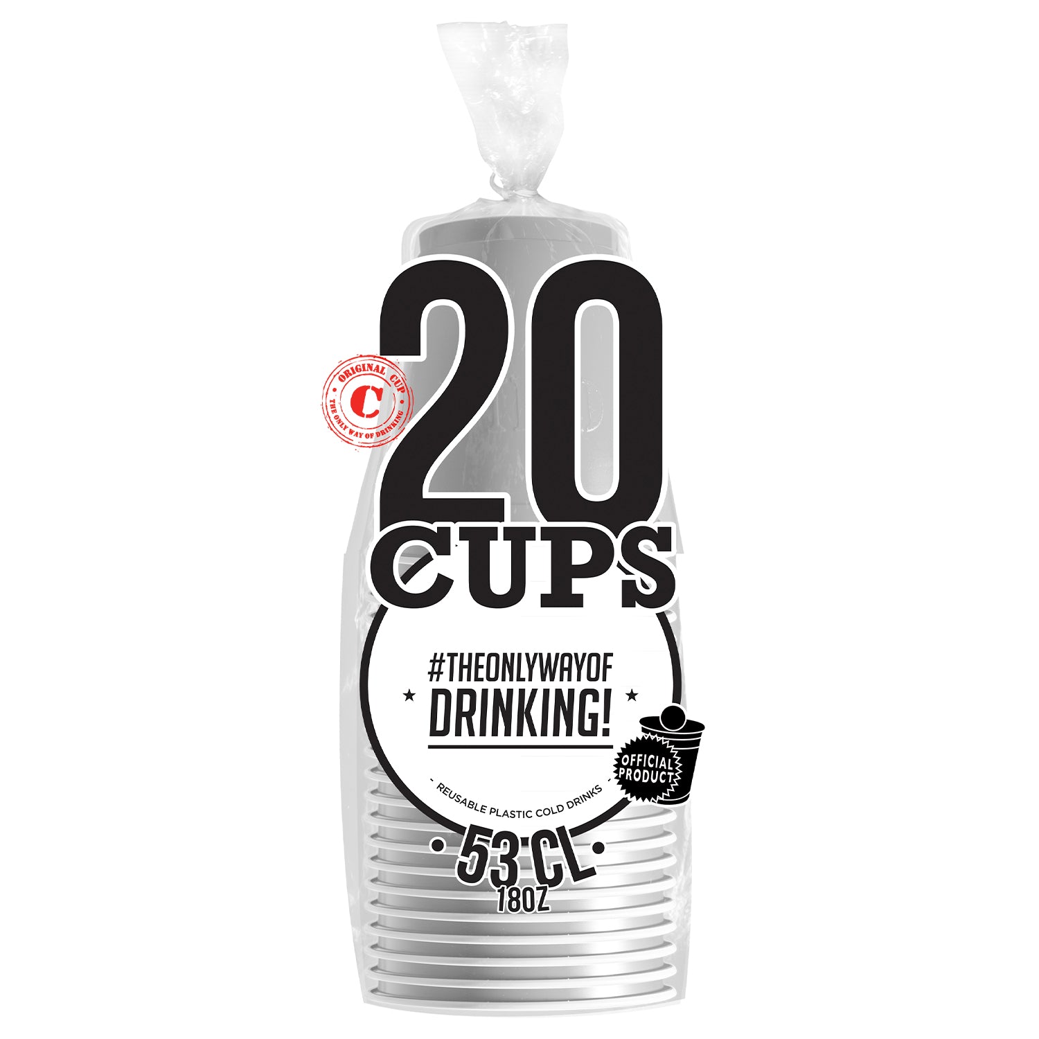 20 Gobelets en Plastique Blancs Réutilisables 53 cl