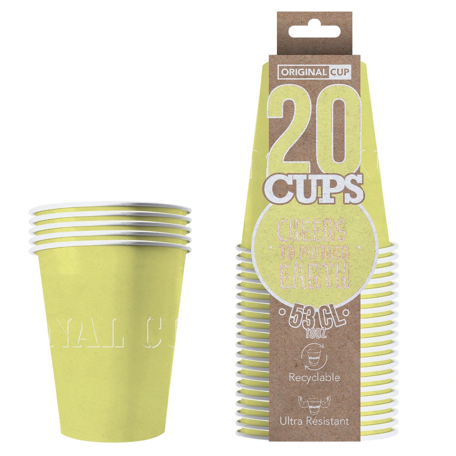 20 Paper Cups Jaunes Pastel 53cl