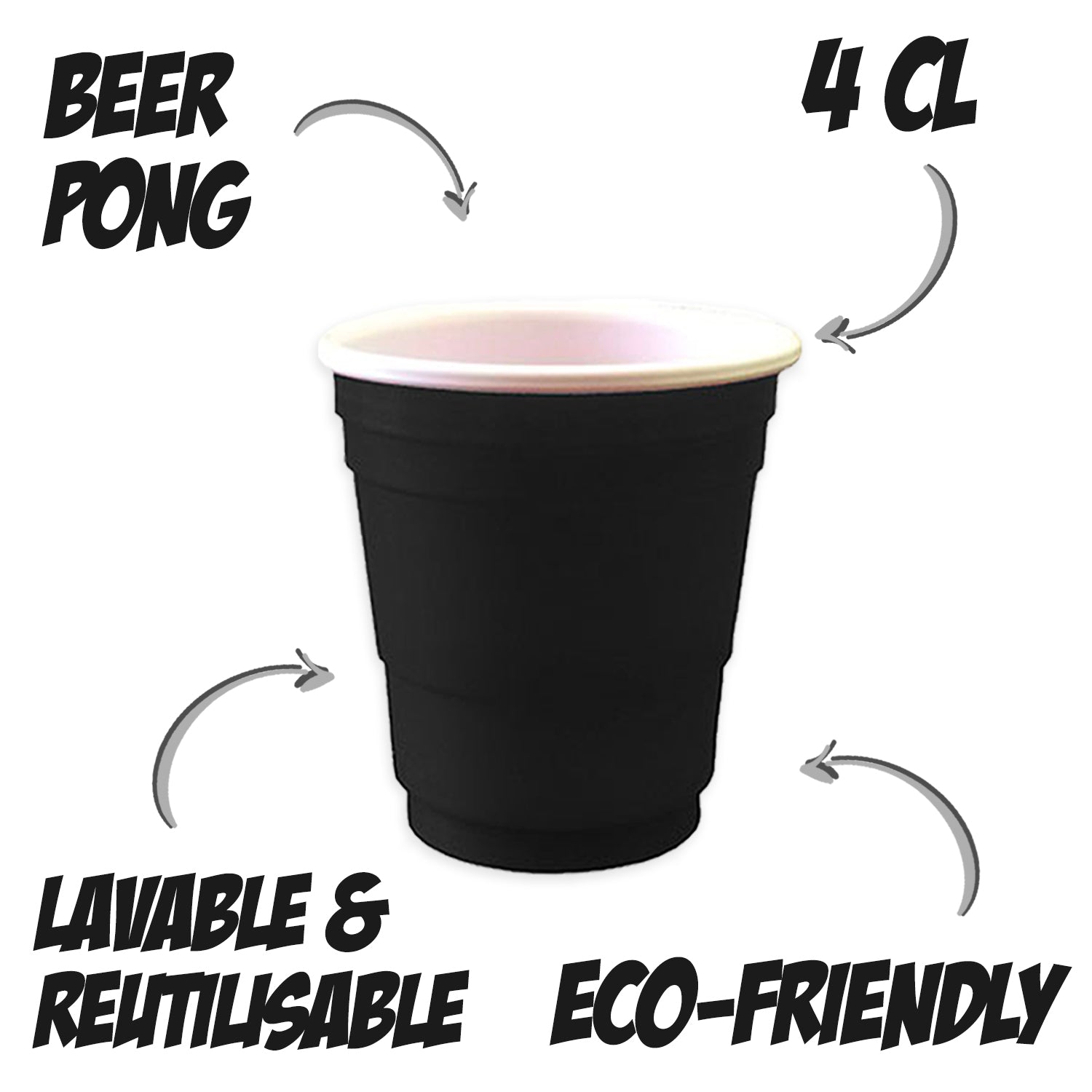 20 Shooters en Plastique Noirs Réutilisables 4cl