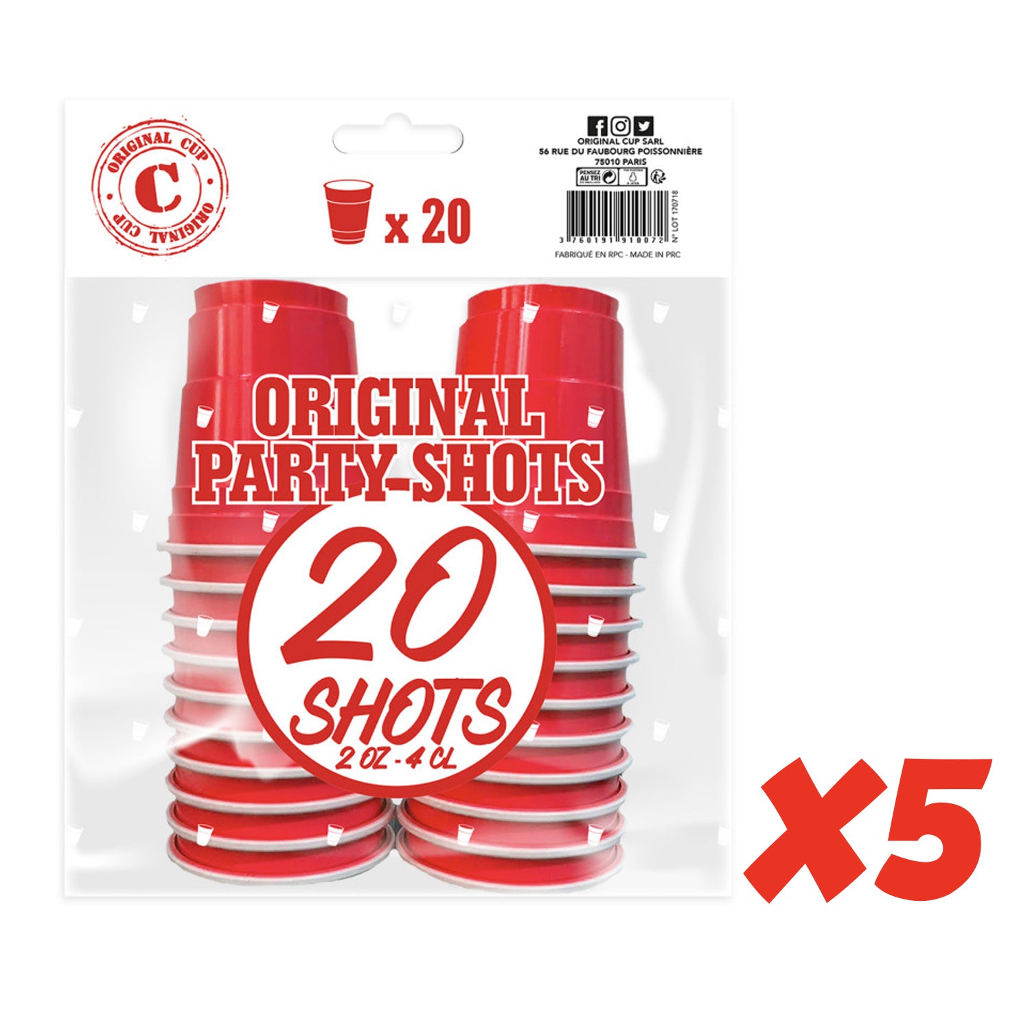 100 Shooters en Plastique Rouges Réutilisables 4cl