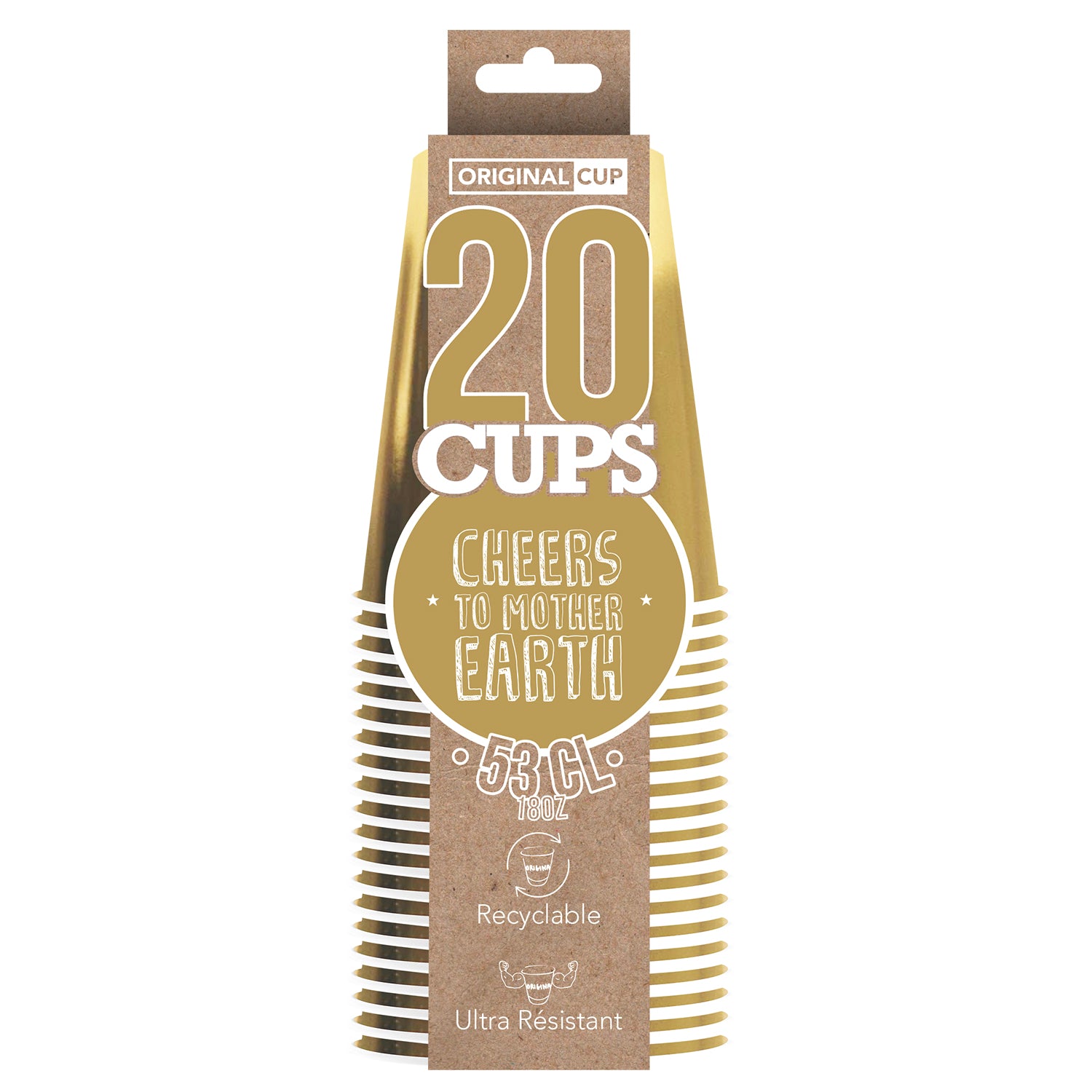 20 Paper Cups Dorés 53cl
