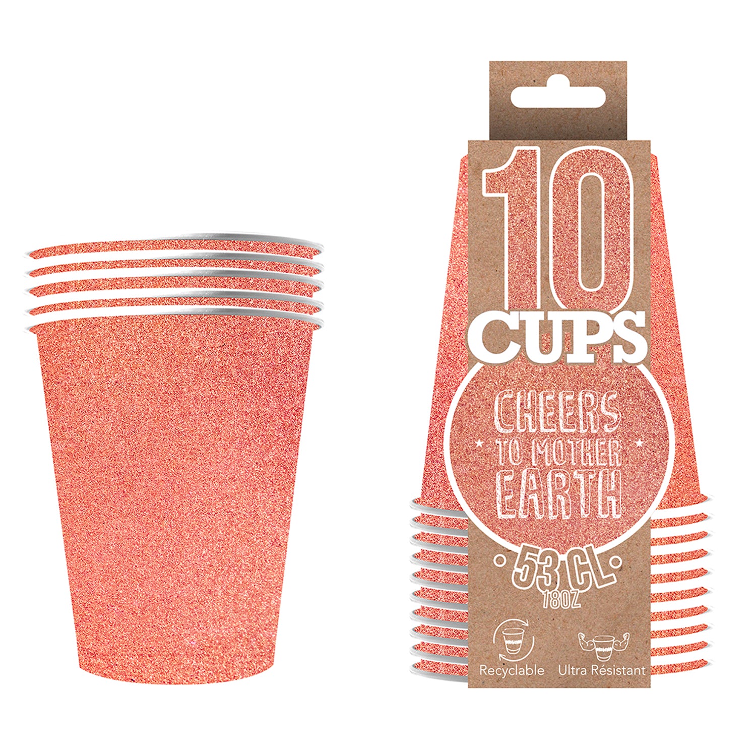 10 Gobelets Scintillants Roses Dorés 53cl