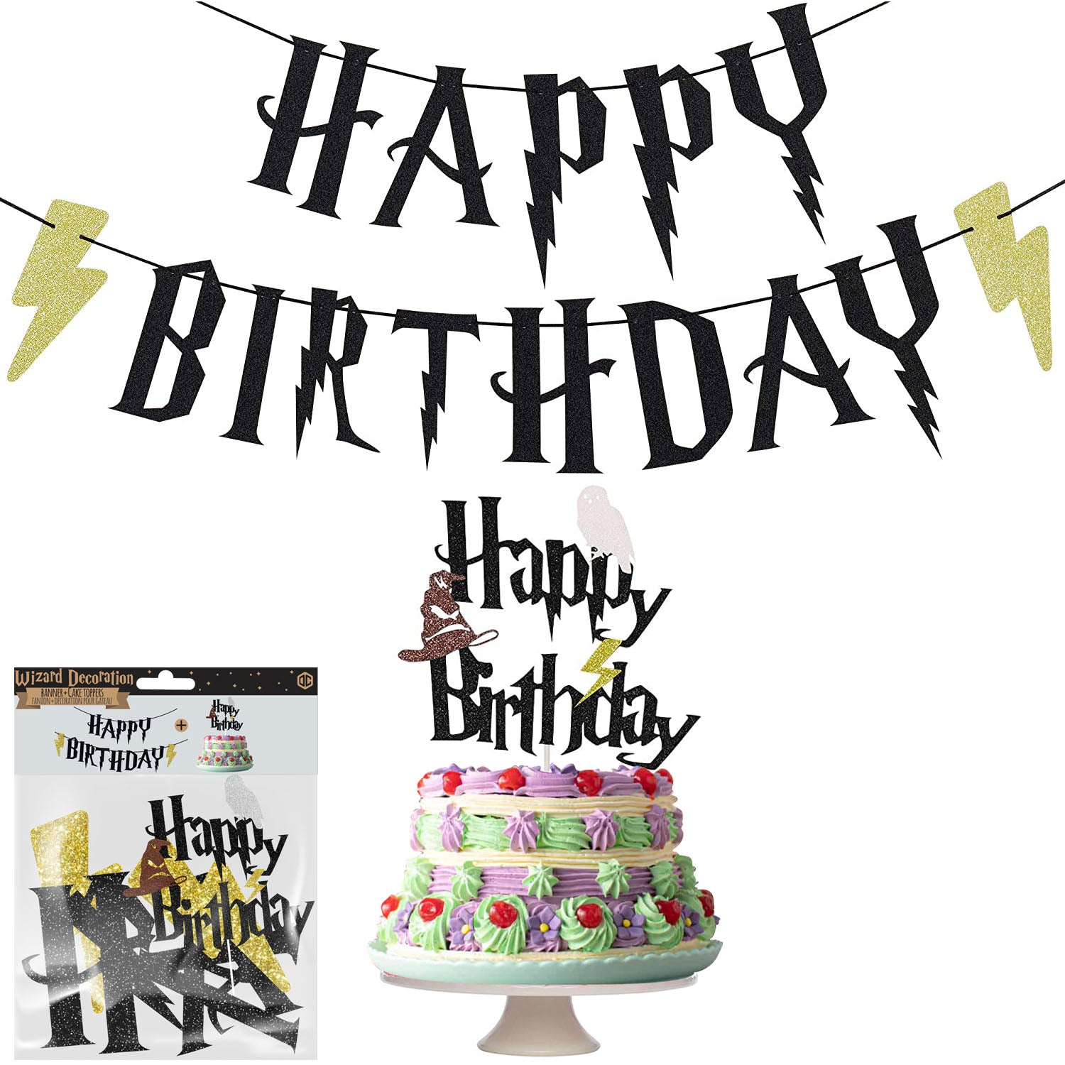 Décorations d'Anniversaire Harry Potter - Fanion + Accessoires pour Gâteau