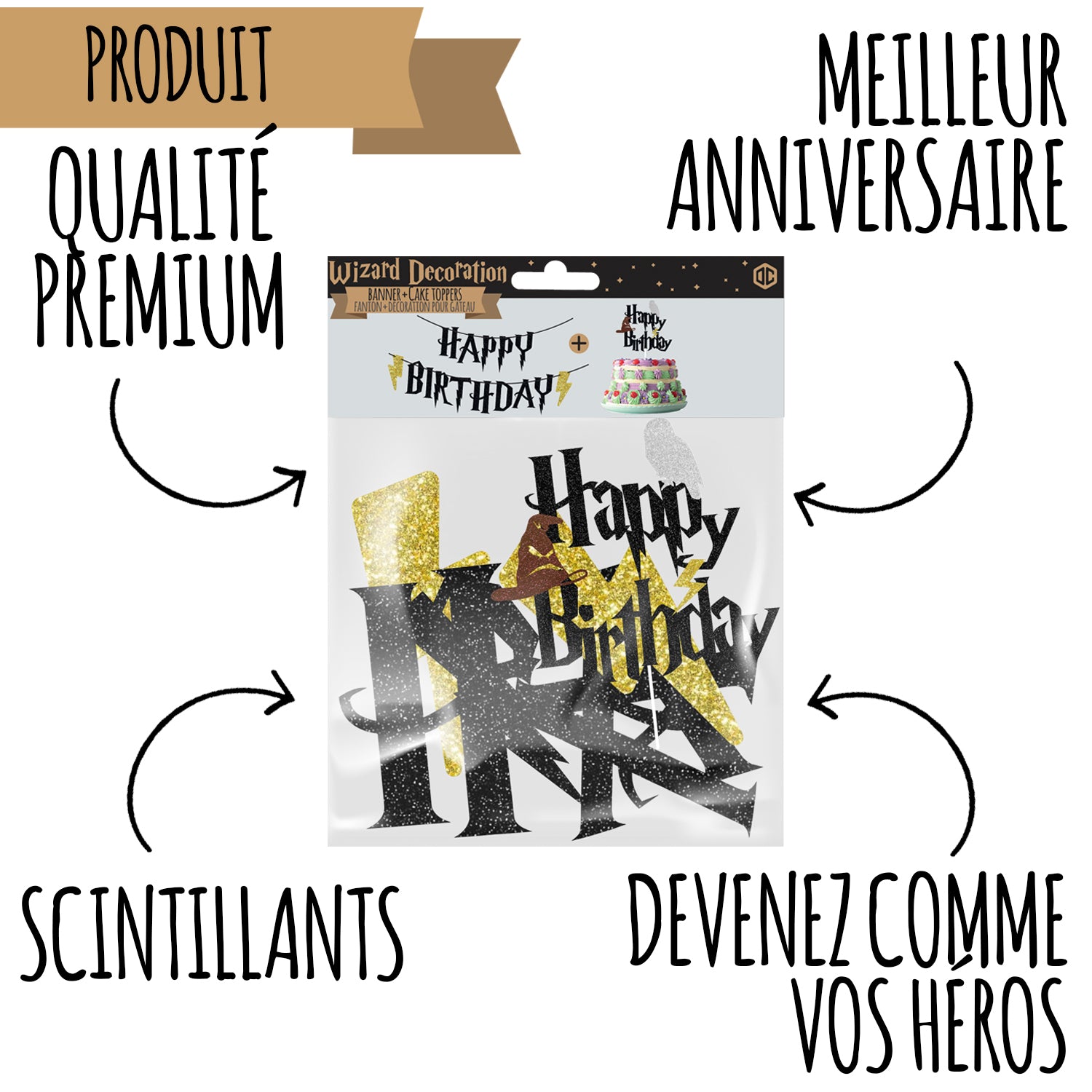 Décorations d'Anniversaire Harry Potter - Fanion + Accessoires pour Gâteau