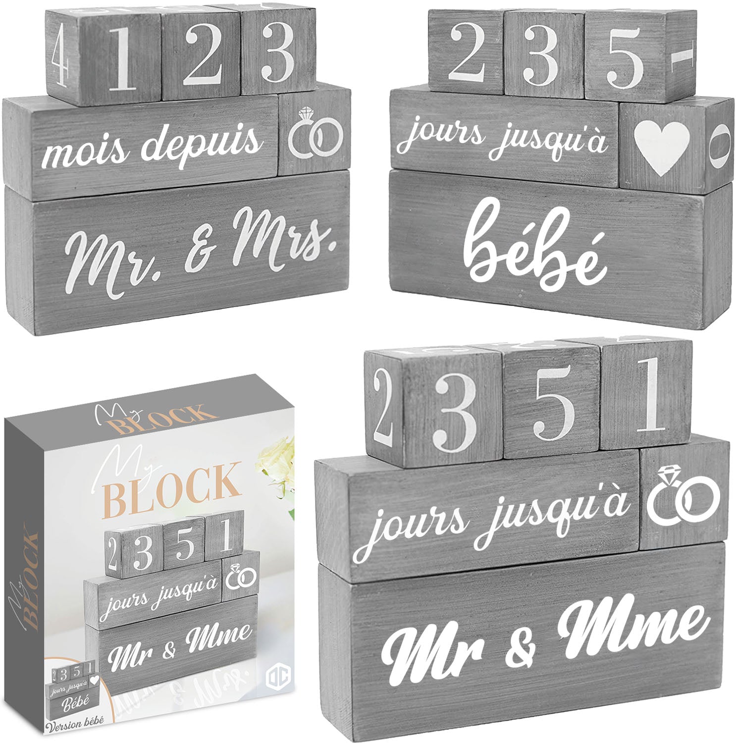 My Block - Cubes en bois pour Compte à Rebours multi-événements