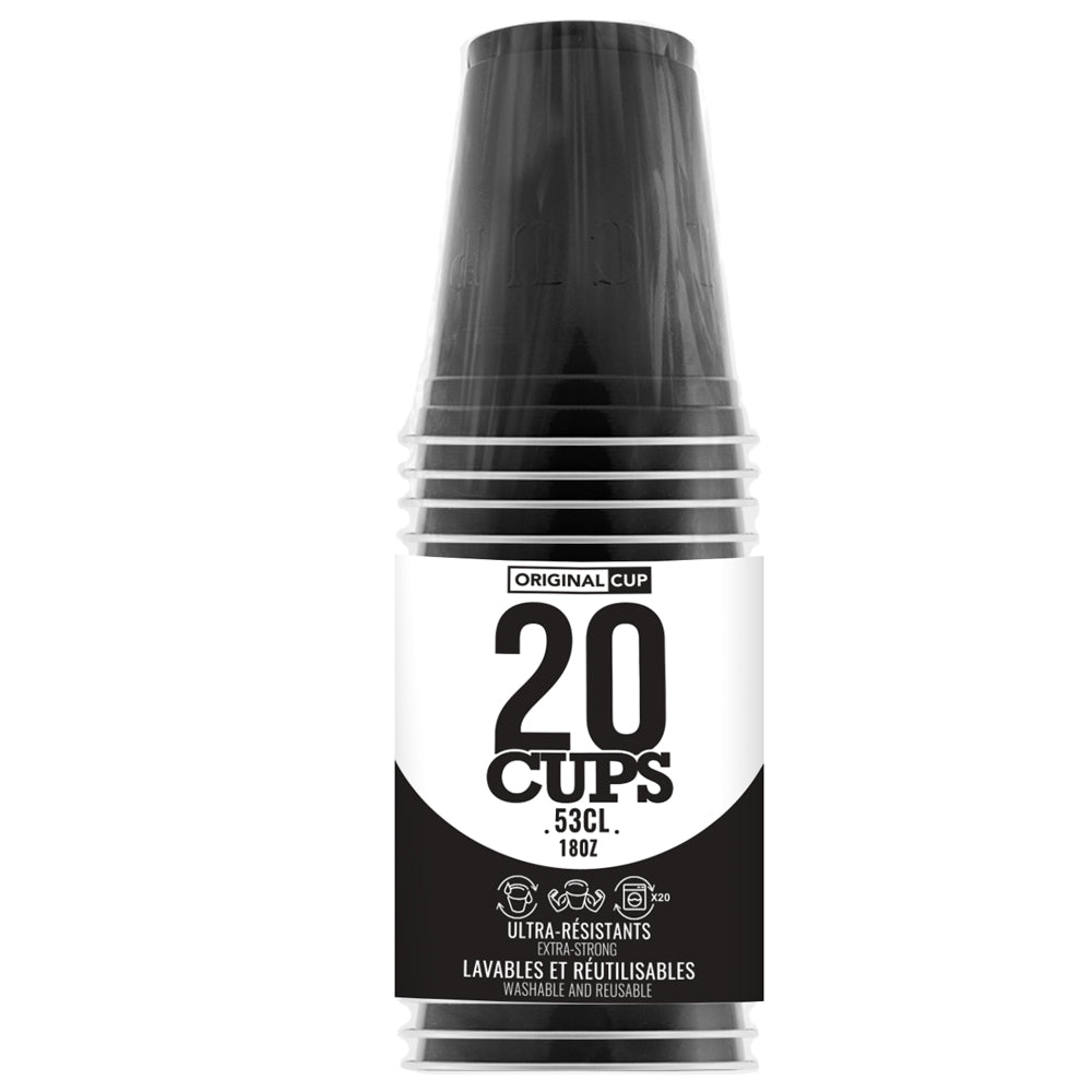 20 Gobelets en Plastique Noirs Réutilisables 53 cl