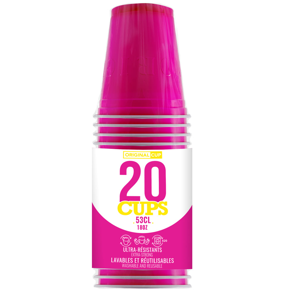 20 Gobelets en Plastique Roses Réutilisables 53 cl