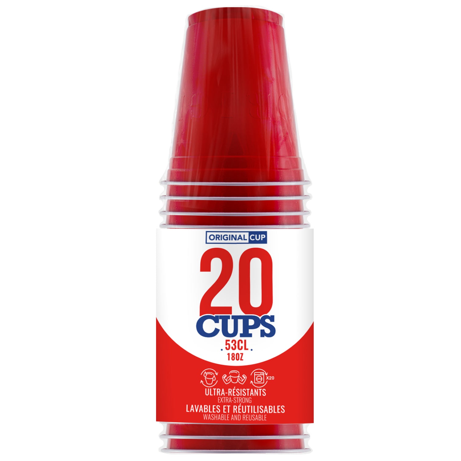 20 Gobelets en Plastique Rouges Réutilisables 53 cl
