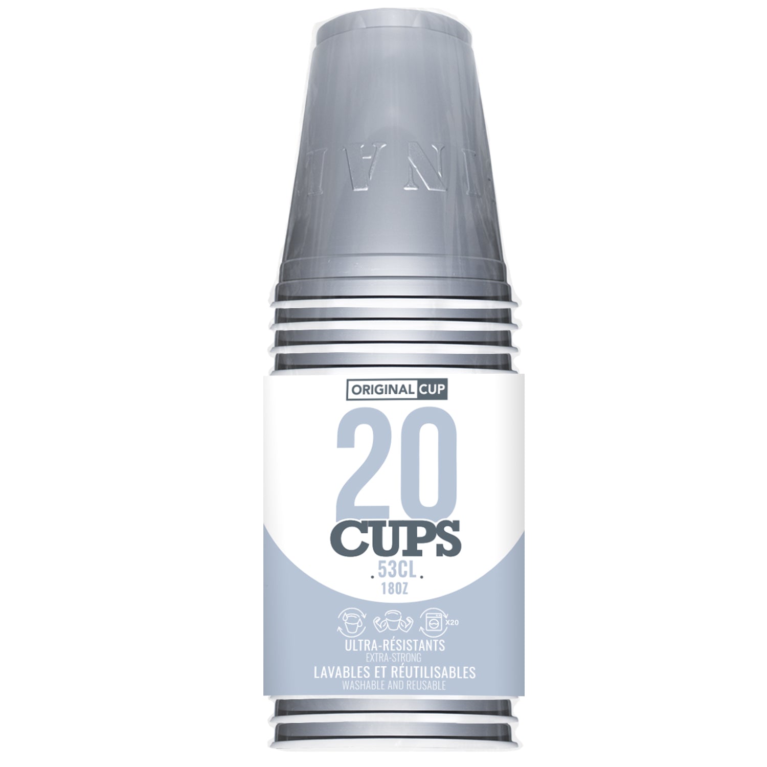 20 Gobelets en Plastique Argentés Réutilisables 53 cl