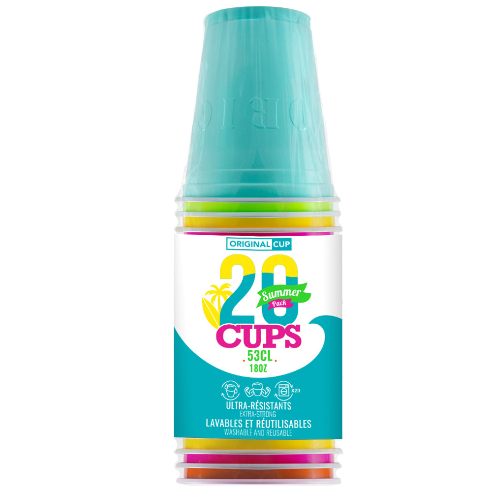 20 Gobelets en Plastique Multicolores Réutilisables 53 cl
