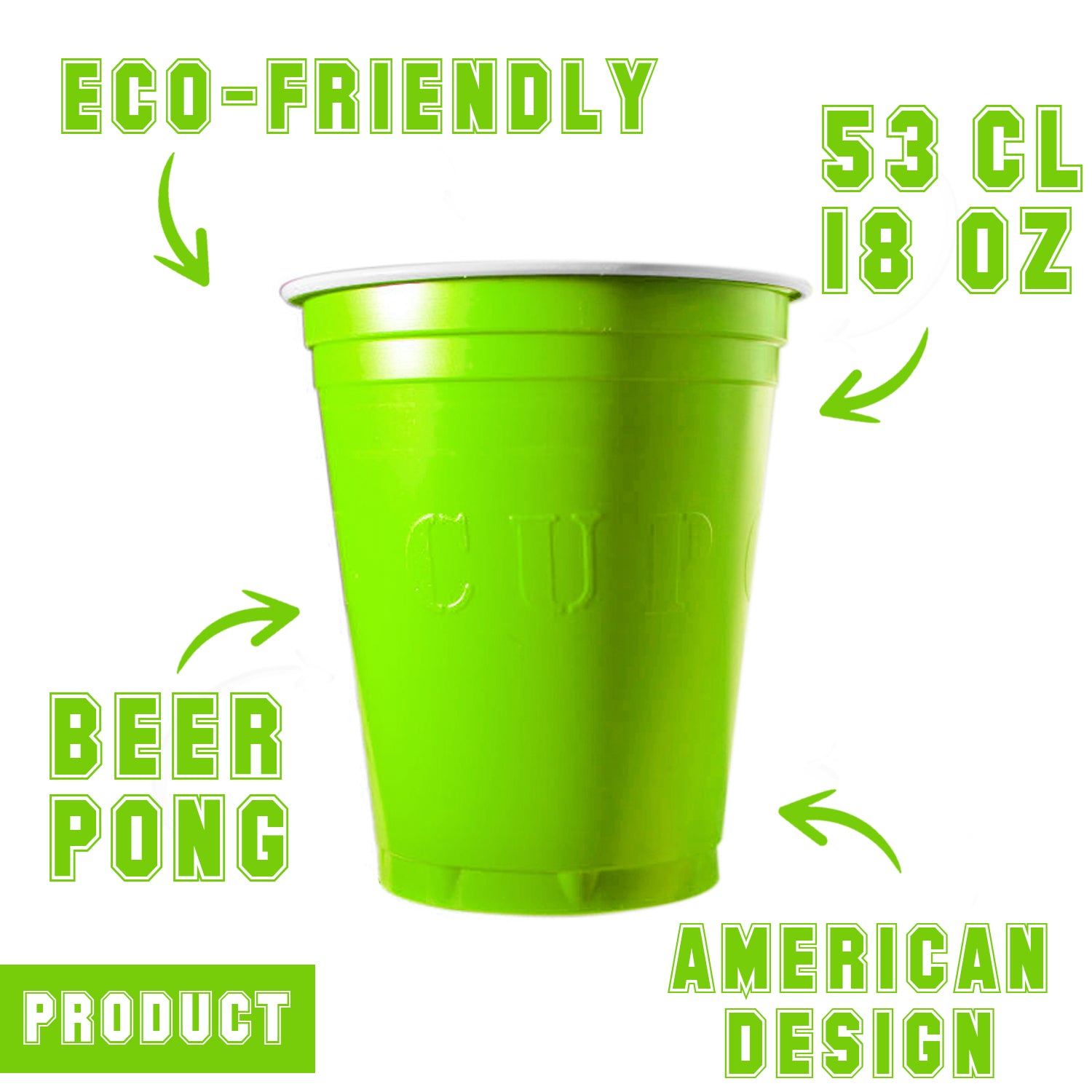 20 Gobelets Verts Fluo 53cl