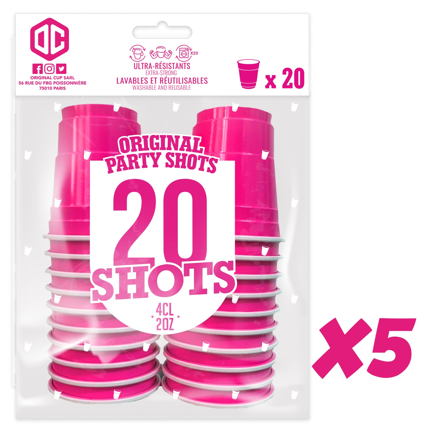 100 Shooters en Plastique Roses Réutilisables 4cl