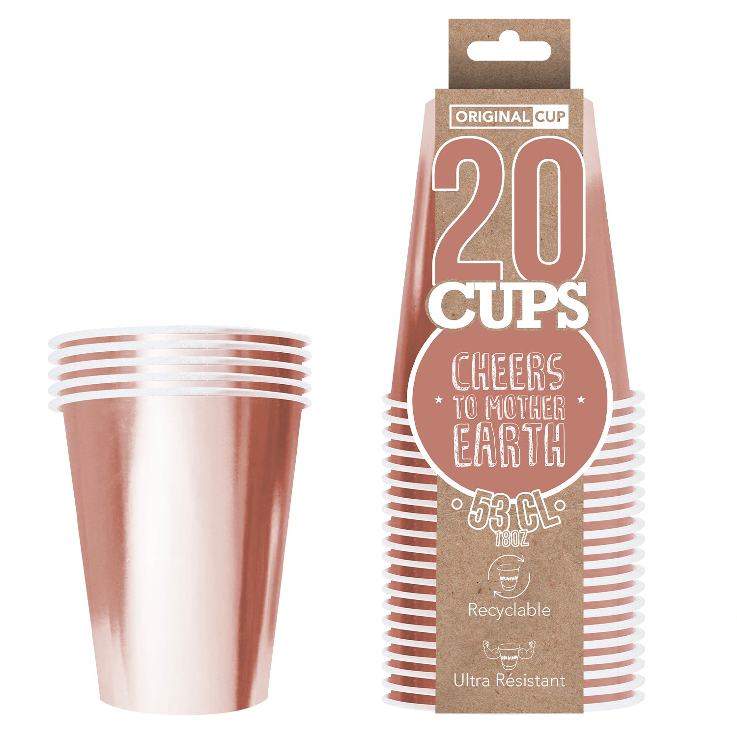 20 Paper Cups Roses Dorés 53cl