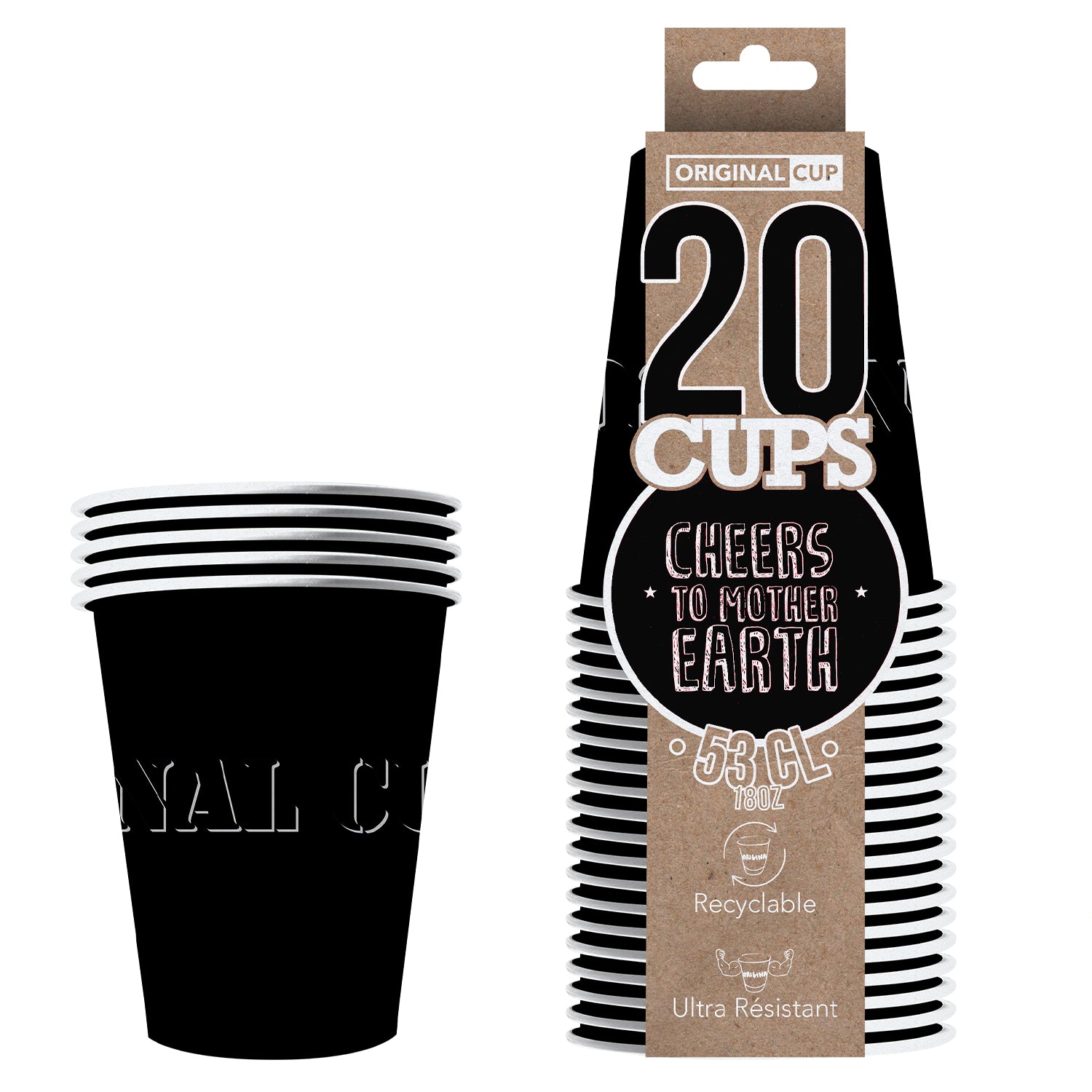 20 Paper Cups Noirs 53cl