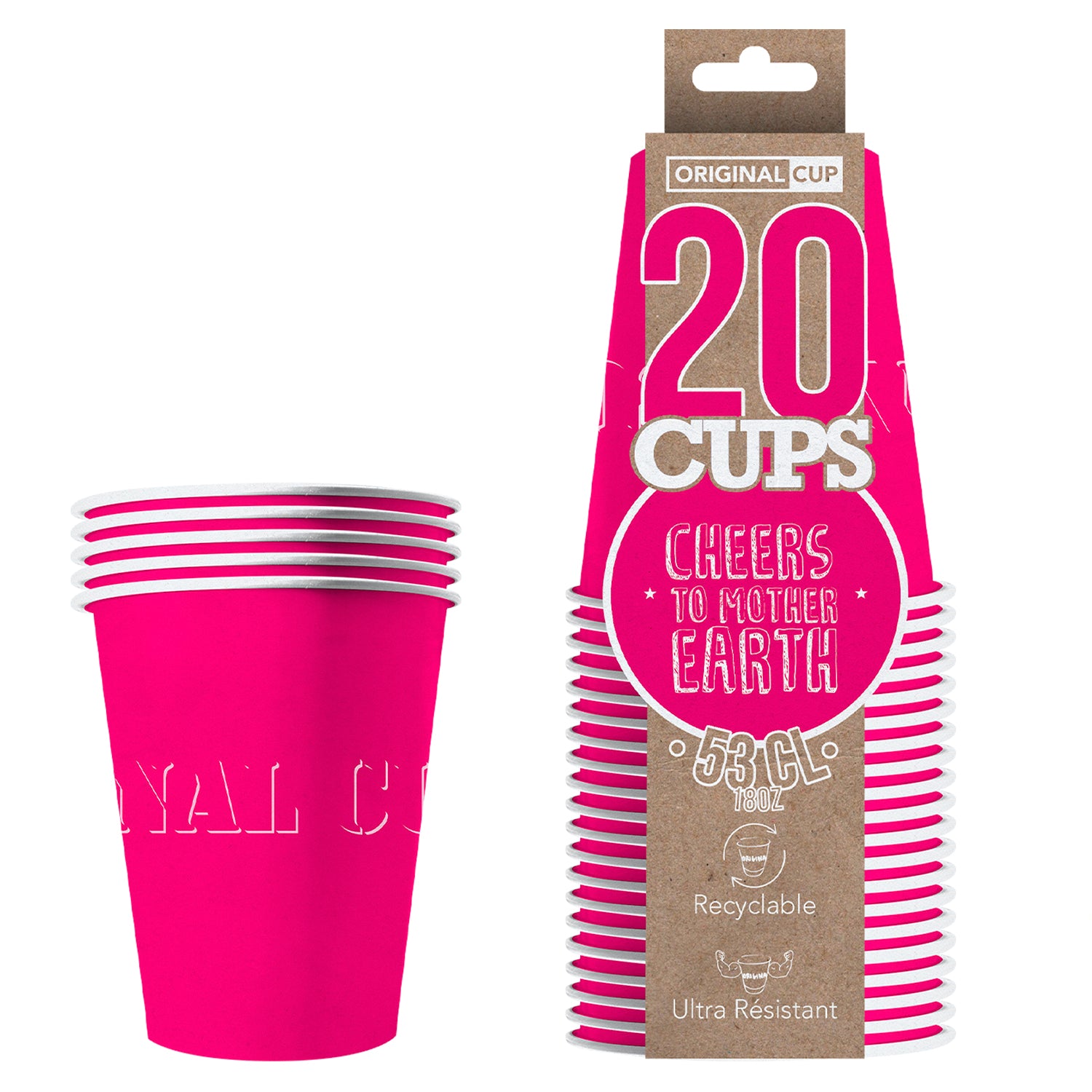 20 Paper Cups Roses 53cl