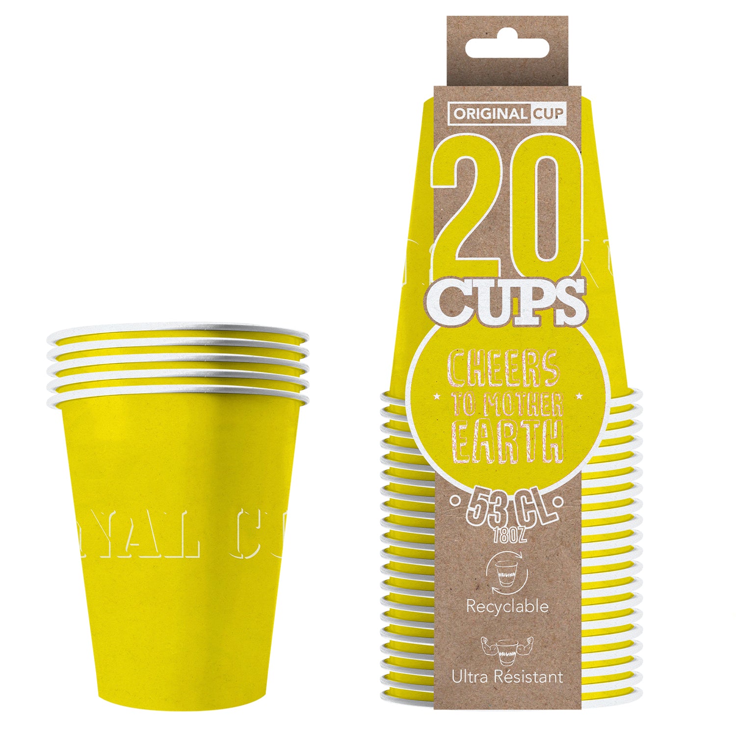 20 Paper Cups Jaunes 53cl