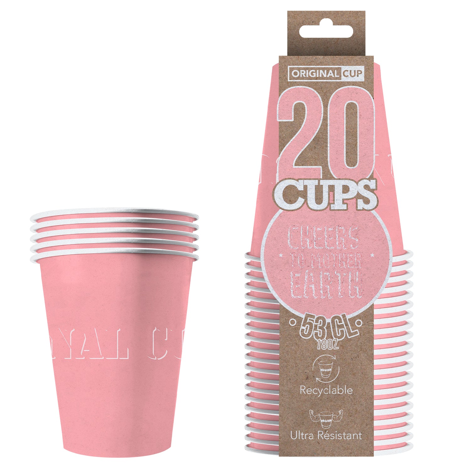 20 Paper Cups Roses Pastel 53cl