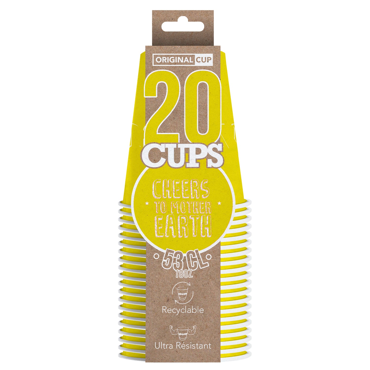 20 Gobelets en Carton Jaunes 53cl