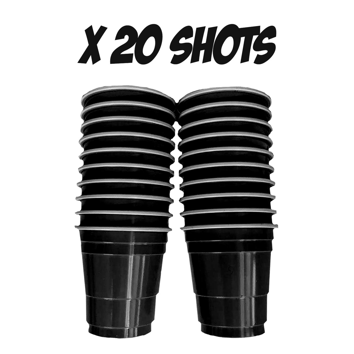 20 wiederverwendbare schwarze Plastik-Shotgläser 4cl
