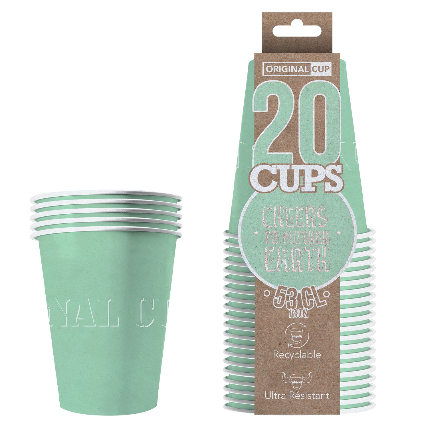20 Paper Cups Green Pastel 53cl