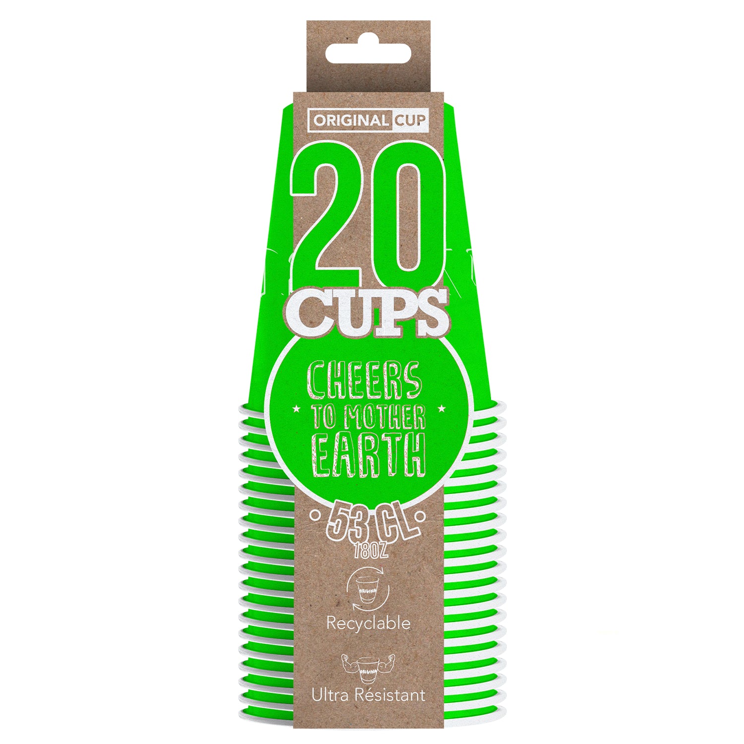 20 Gobelets en Carton Verts 53cl