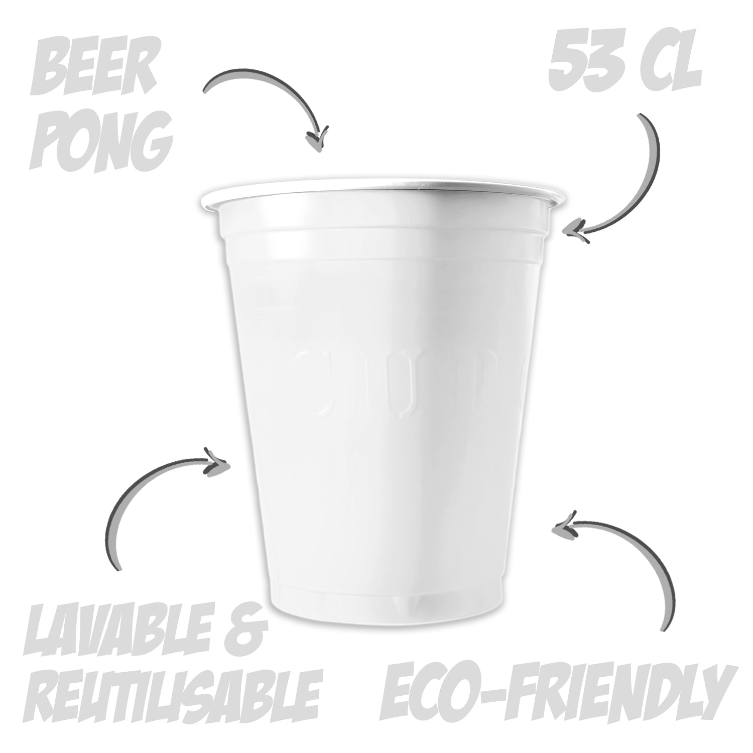 20 Gobelets en Plastique Blancs Réutilisables 53 cl